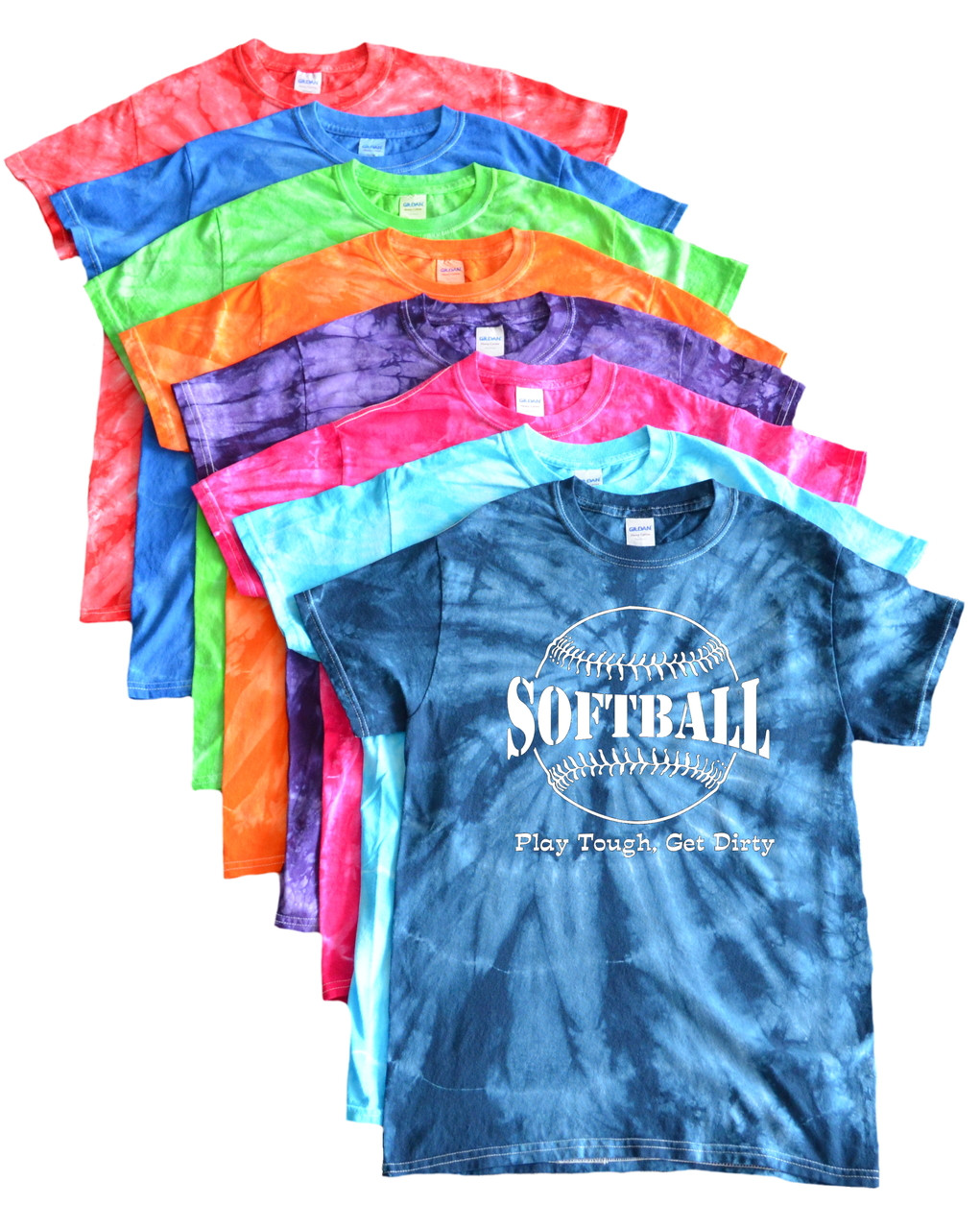 Softball Tie Dye T Shirt Play Tough Get Dirty Large Logo