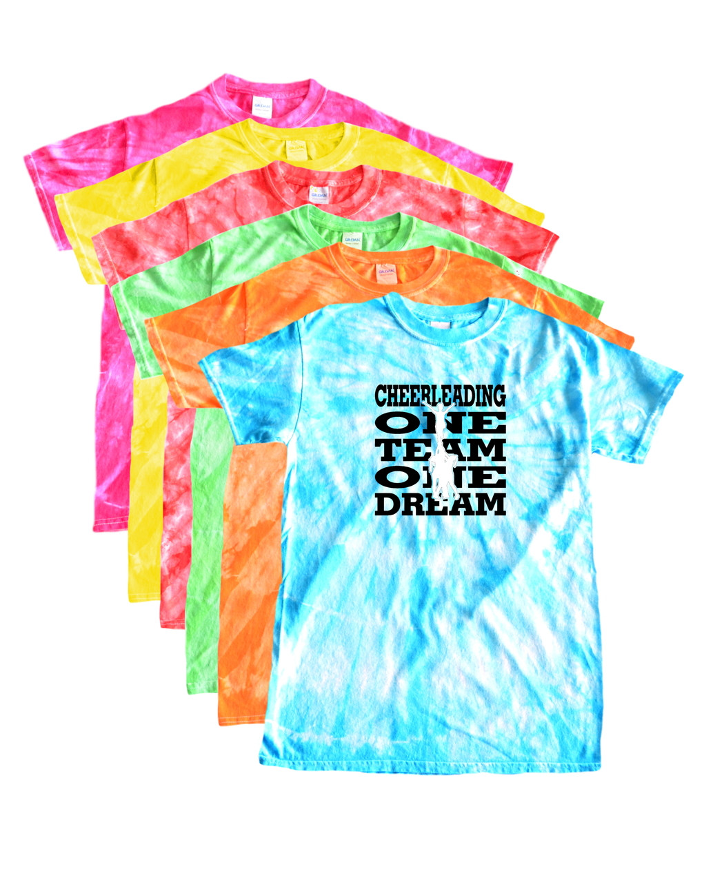 Cheerleading Tie Dye T Shirt One Team One Dream Black Logo