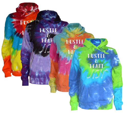 Ice Hockey Tie Dye Sweatshirt "Hustle and Heart" Logo
