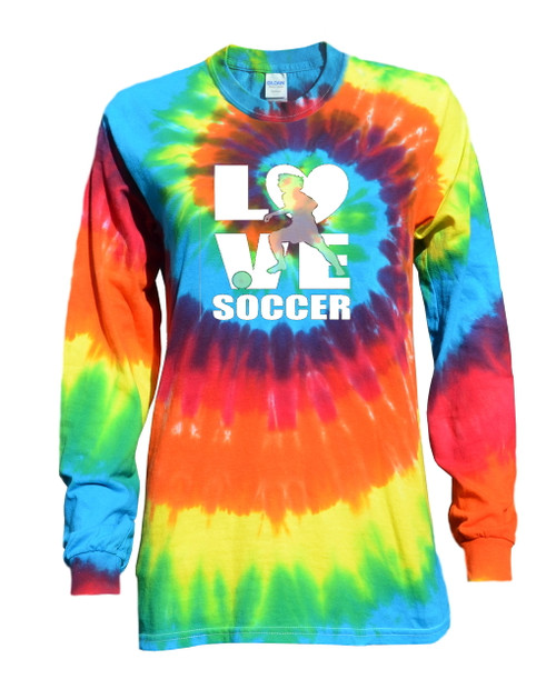 Soccer Tie Dye Rainbow Long Sleeve "Love Soccer" Logo