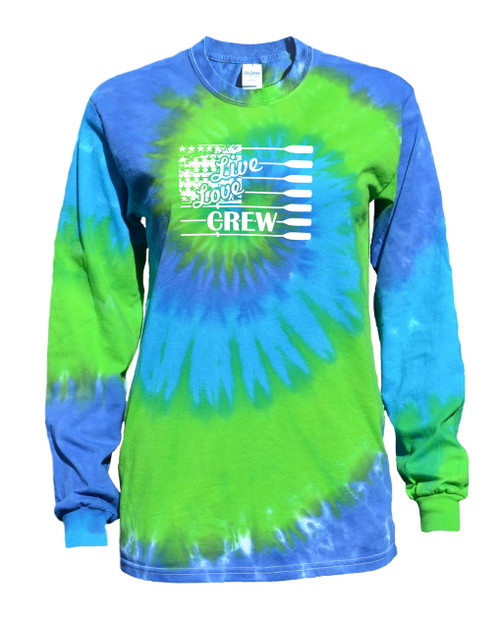 Crew Tie Dye Blue/Green Long Sleeve "Live Love" Logo