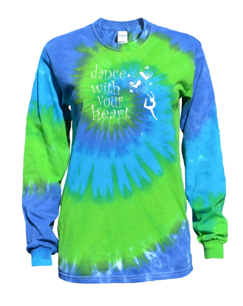 Dance Tie Dye Blue/Green Long Sleeve "Dance with your Heart" Logo