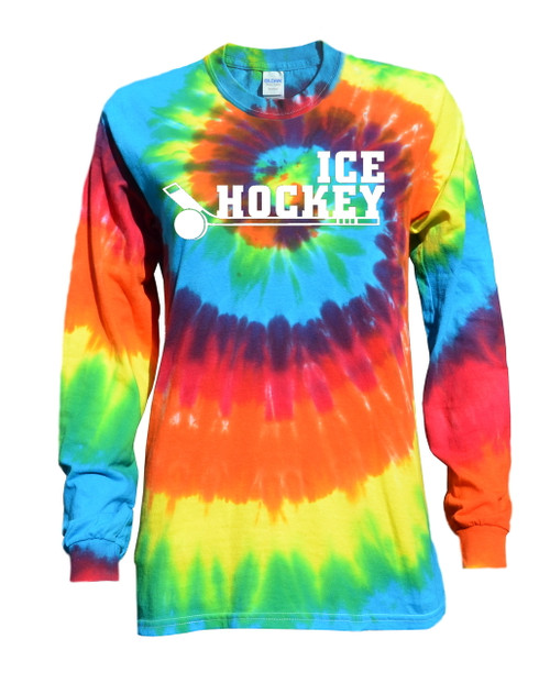 Ice Hockey Tie Dye Rainbow Long Sleeve "Stacked on Stick" Logo 