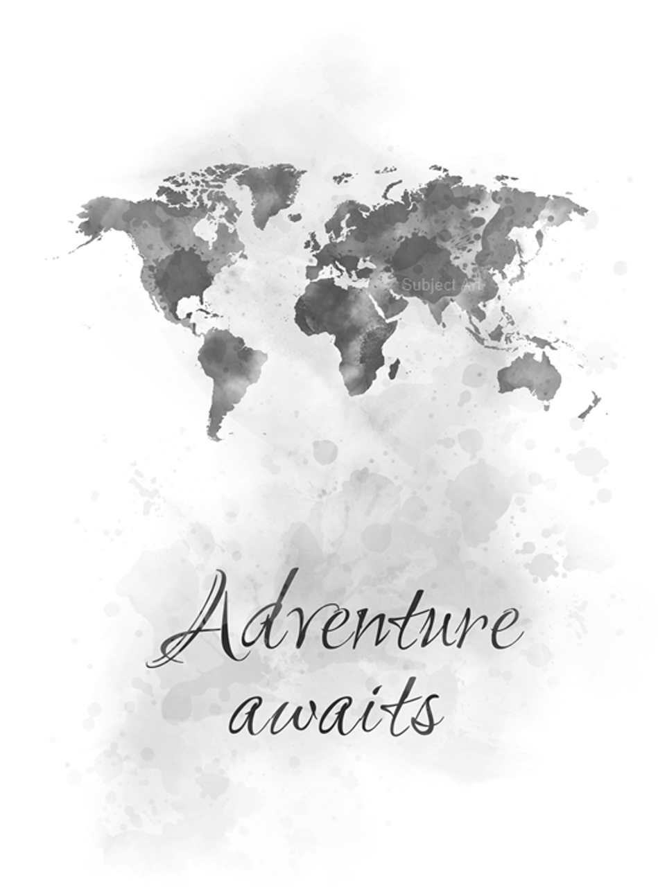 adventure awaits quote art print world map travel