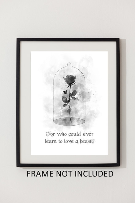 Enchanted Rose Quote Art Print Beauty And The Beast Love Flower Gift Wall Art Home Decor Black And White My Subject Art