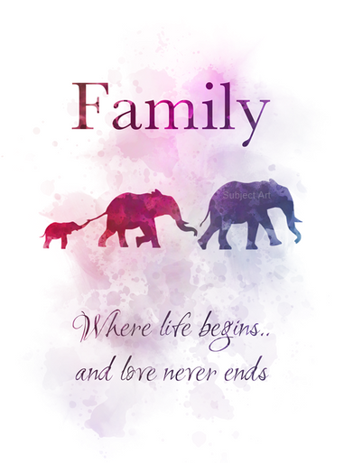 Family Where Life Begins and Love Never Ends Quote ART PRINT