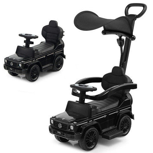 3-In-1 Ride on Push Car Mercedes Benz G350 Stroller Sliding Car with Canopy-Black - Color: Black D681-TQ10076DK