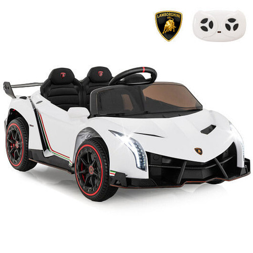 12V Licensed Lamborghini 4WD Kids Ride-on Sports Car with 2.4G Remote-White - Color: White D681-TQ10175US-BS