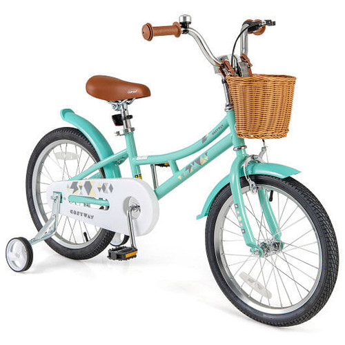 18 Inch Kids Bike Bicycle with Training Wheels and 2 Brake System Ages 4-8 Years Old-18 inches - Co D681-TS10153GN-18