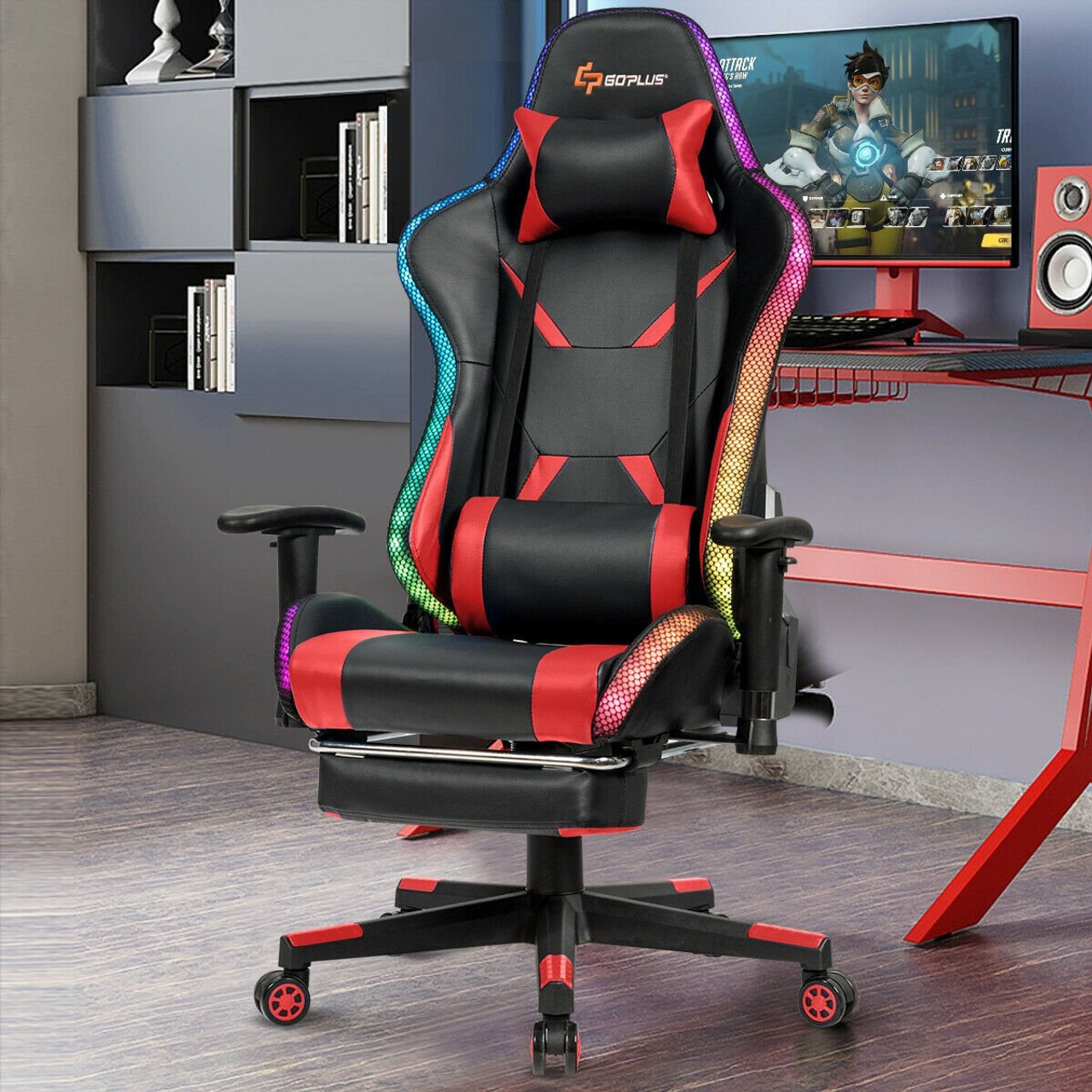 massage racing gaming chair chair with rgb led lightsred hw64154re