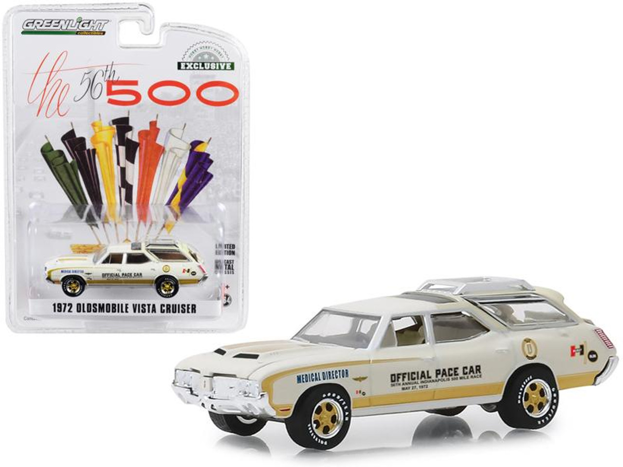 1/64 Greenlight 1972 Oldsmobile Vista Cruiser 56th Indy 500 Pace Car White 30050 