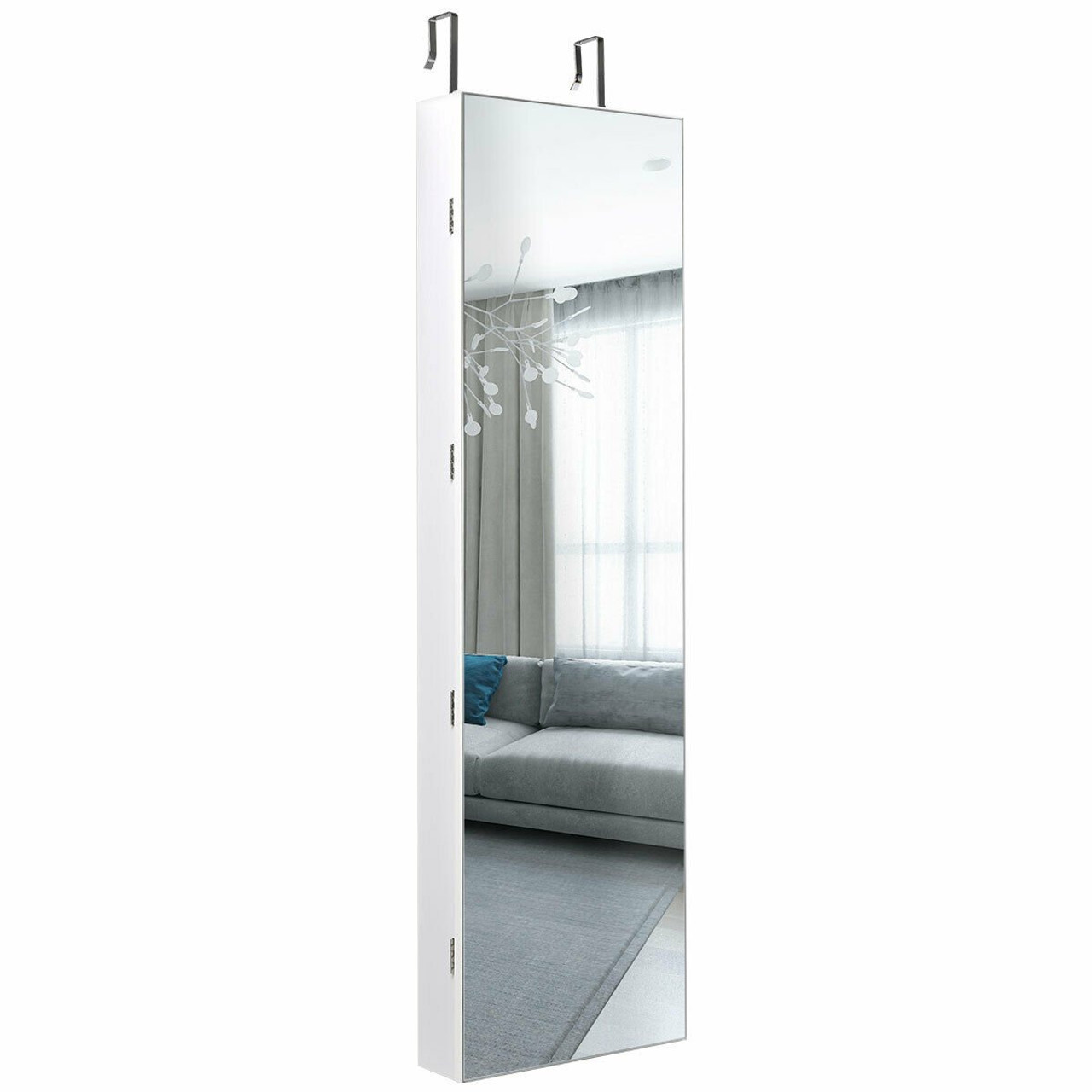 Wall And Door Mounted Mirrored Jewelry Cabinet With Lights White ...