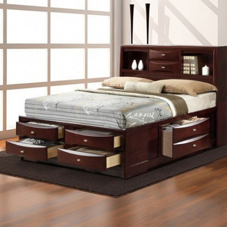 Bedroom Storage Bed With Drawers And Bookcase Headboard-Queen Size HW59044+