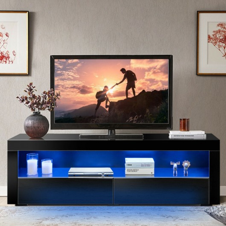 65" Tv Stand Cabinet With Led Shelves Modern-Black HW61432BK