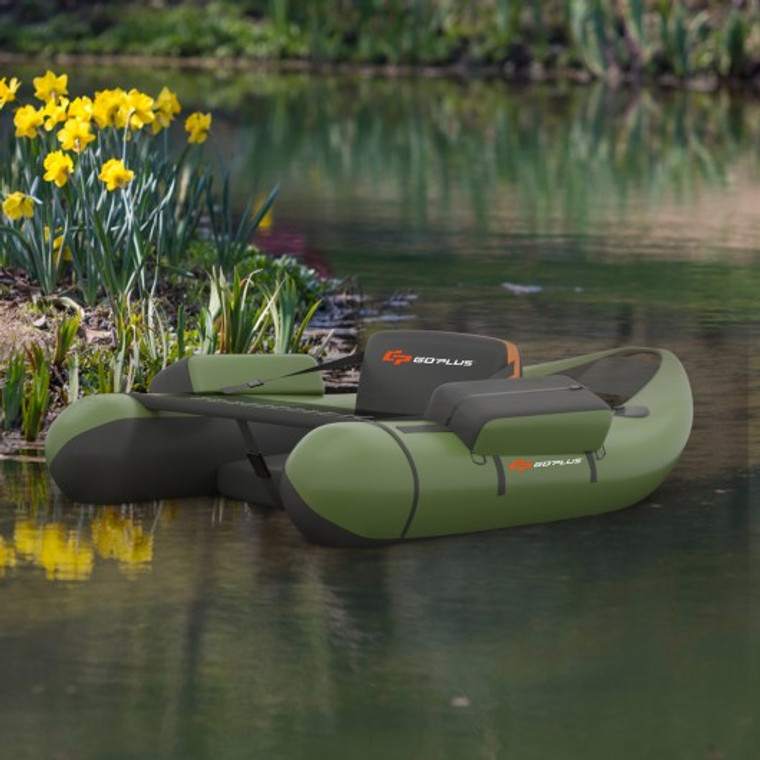 Inflatable Fishing Float Tube With Pump Storage Pockets And Fish Ruler-Green OP70878GN