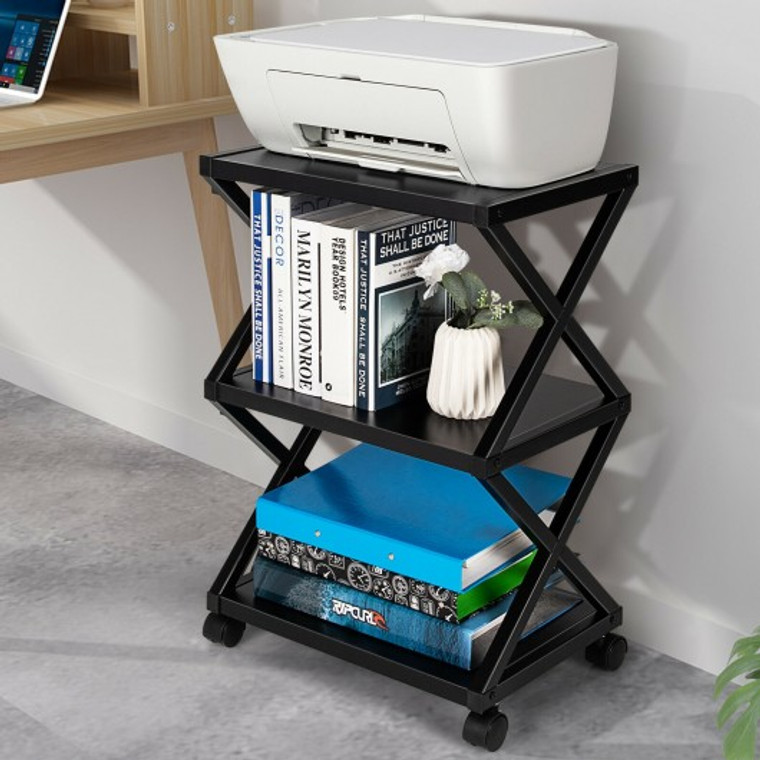Mobile Printer Stand 3 Tier Storage Shelves Printer Cart With Pads Black CB10195DK