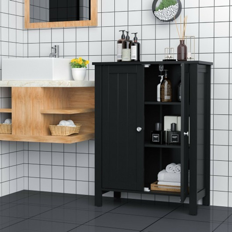 2-Door Bathroom Floor Storage Cabinet Space Saver Organizer-Black HW66188BK