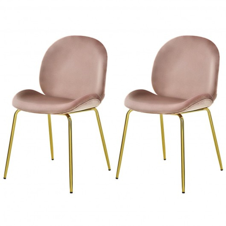 Set Of 2 Velvet Accent Chairs With Gold Metal Legs-Pink HU10051PK-2