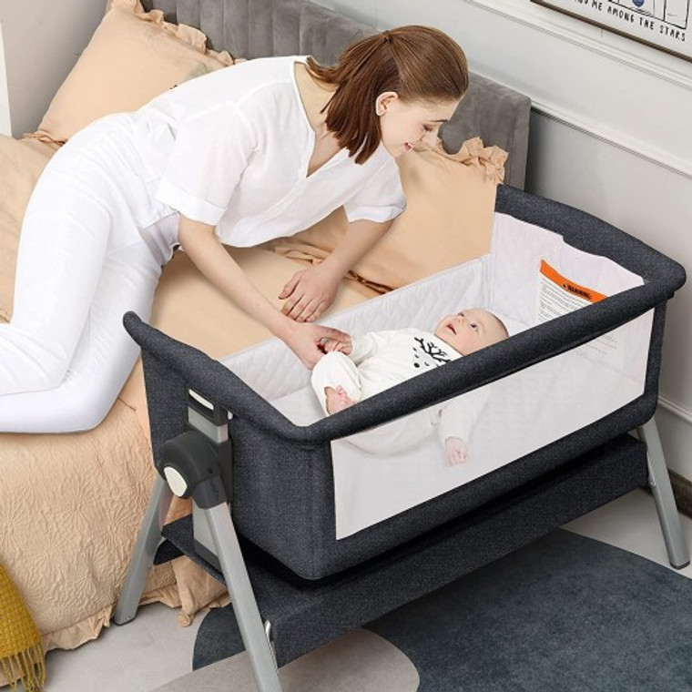 Portable Baby Bedside Sleeper With Adjustable Heights And Angle-Gray BB5682GR