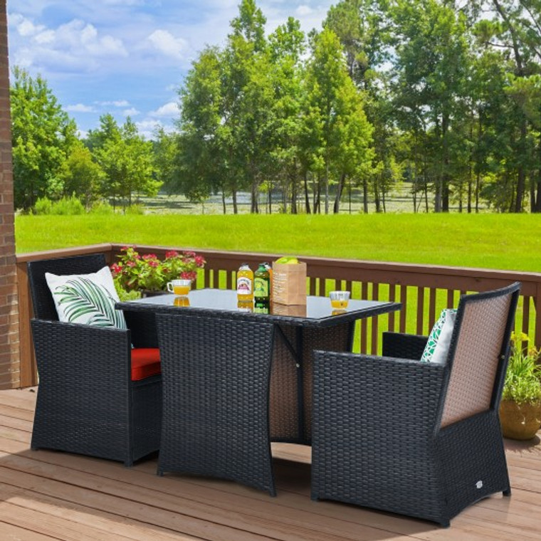 3 Pieces Patio Rattan Furniture Set With Cushion And Sofa Armrest-Red HW68178RE