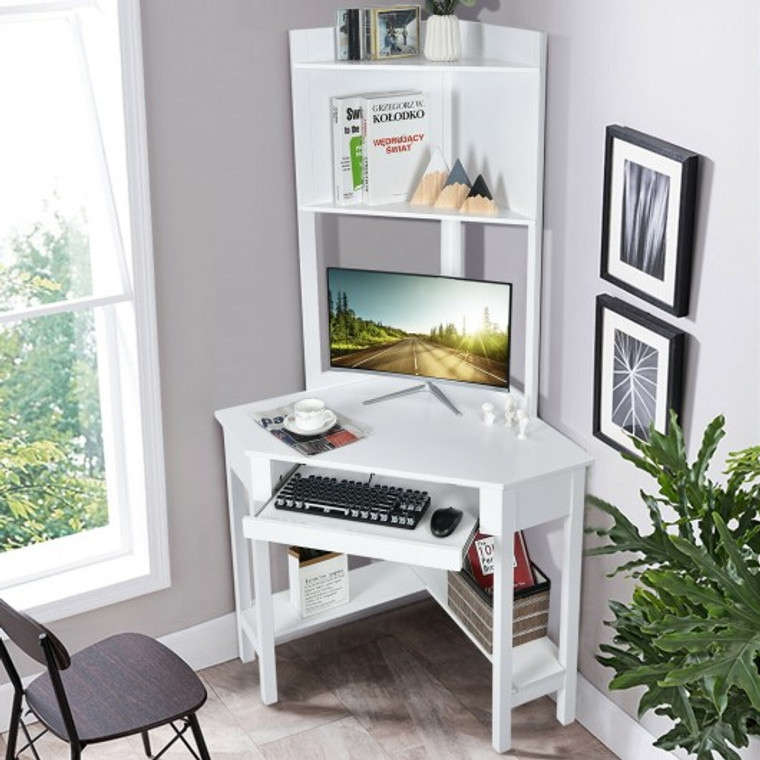 Corner Computer Desk With Hutch And Storage Shelves-White HW67562WH