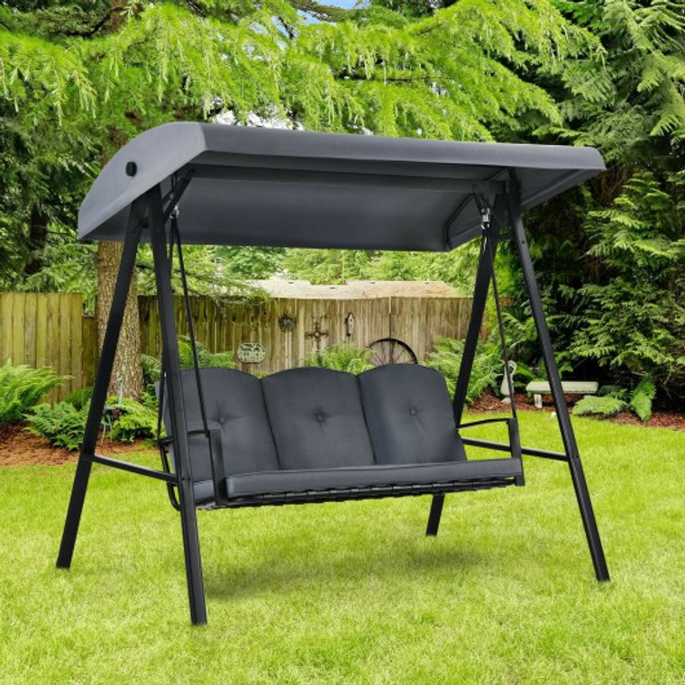 Outdoor 3-Seat Porch Swing With Adjust Canopy And Cushions-Gray NP10090WL-GR