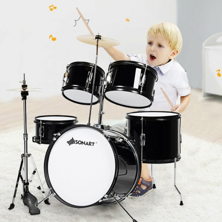 16 Inch 5-Piece Complete Kids Junior Drum Set Children Beginner Kit-Black MU10071DK