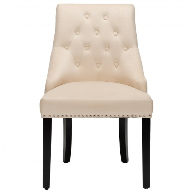 Modern Upholstered Button-Tufted Dining Chair With Naild Trim-Beige JV10102BE