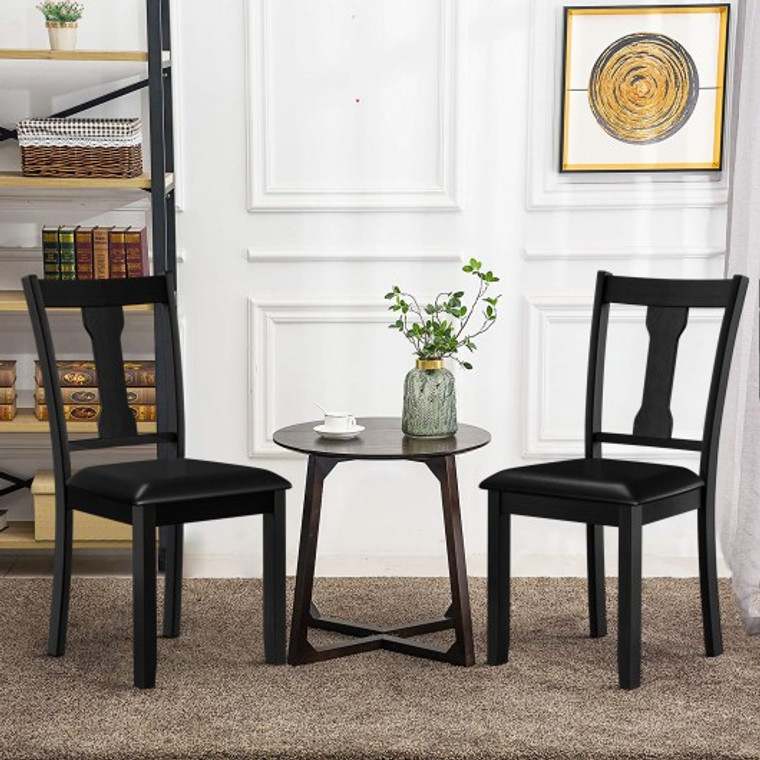 Set Of 2 Dining Room Chair With Rubber Wood Frame And Upholstered Padded Seat-Black KC53420BK