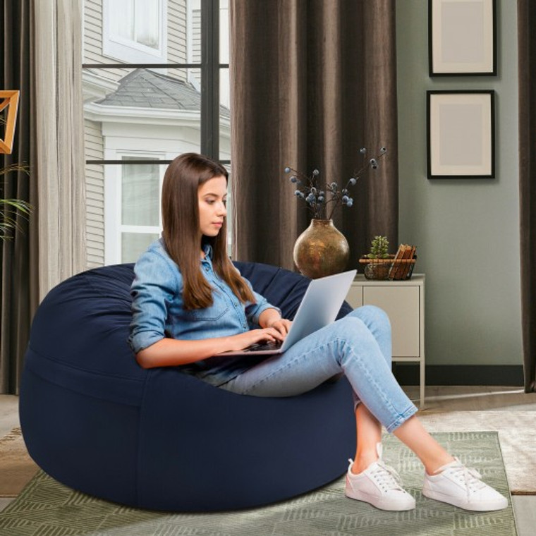 3' Bean Bag Chair With Microfiber Cover And Independent Sponge Filling-Navy HV10054NY