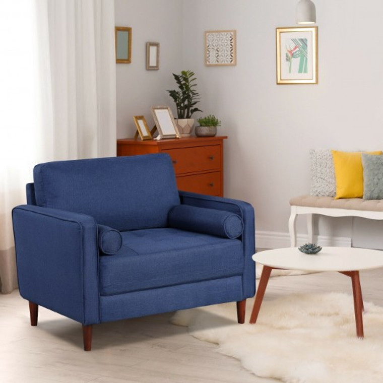 Accent Oversized Linen Club Armchair With Pillows And Rubber Wood Legs HV10063