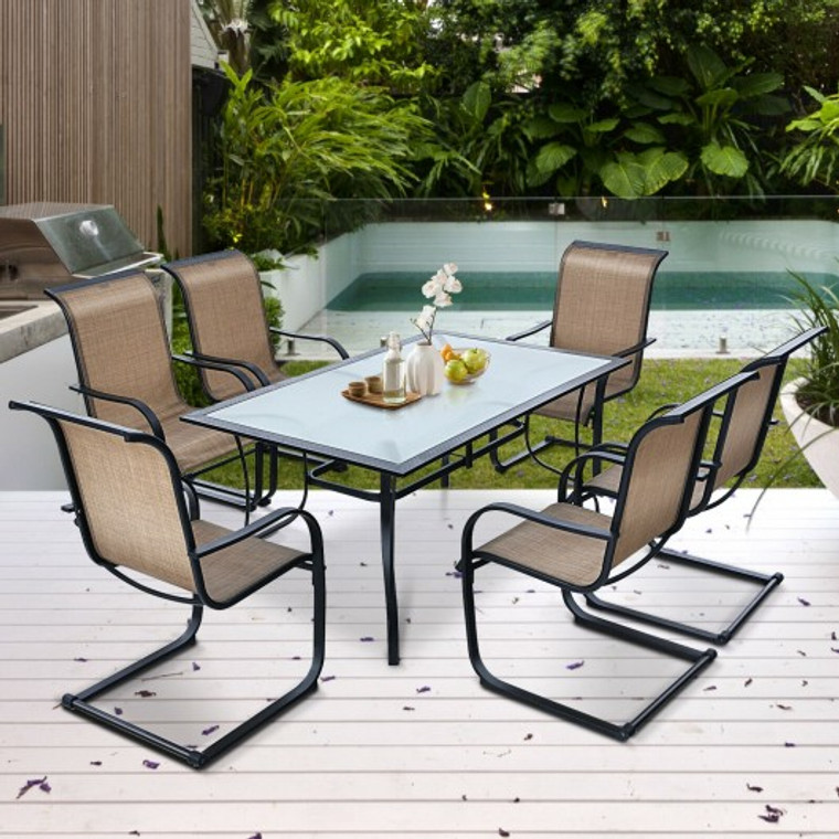 7 Pieces Patio Dining Furniture Set With Rustproof Frame NP10094WL-CF+