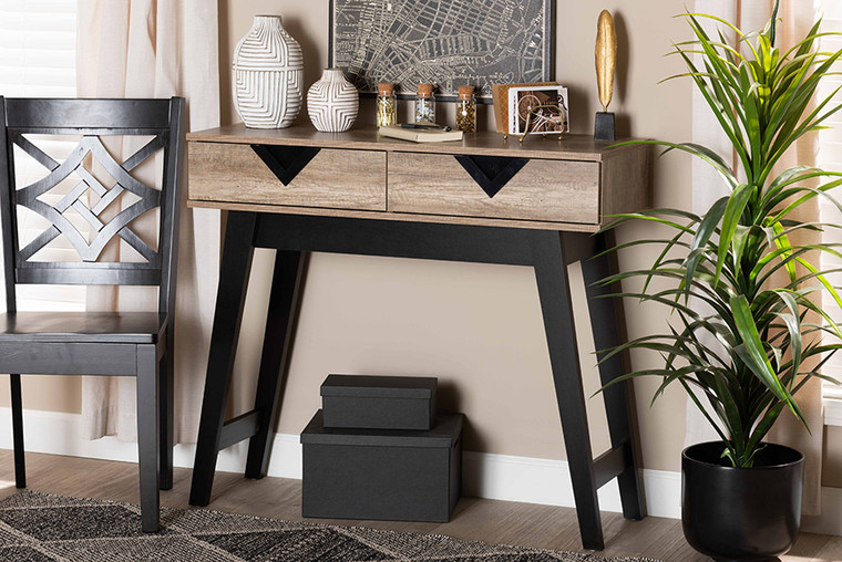 Baxton Studio Wales Modern and Contemporary Light Brown Finished Wood 2-Drawer Console Table Wales-2DW-Console