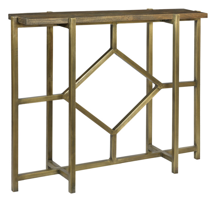 Crestview Bengal Manor Mango Wood And Iron Diamond Console With Antique Gold Finish CVFNR672
