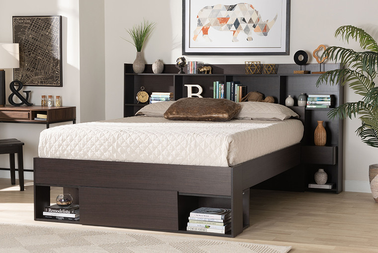 Baxton Studio Dexton Modern and Contemporary Dark Brown Finished Wood Queen Size Platform Storage Bed SEBED13031026-Modi Wenge-Queen