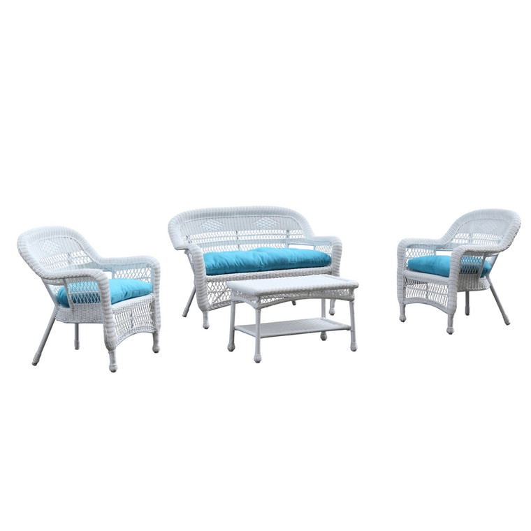 Portside White 4pc Outdoor Set Blue Cushion FMI9293-BLUE By Fine Mod Imports