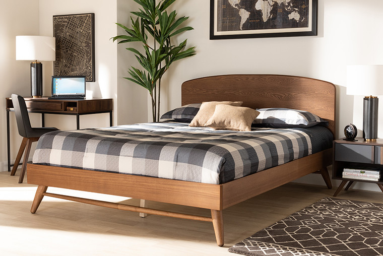 Baxton Studio Keagan Mid-Century Modern Transitional Walnut Brown Finished Wood Queen Size Platform Bed MG-2200-1-Ash Walnut-Queen