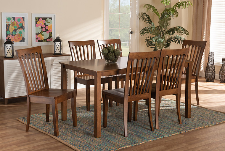 Baxton Studio Erion Modern and Contemporary Walnut Brown Finished Wood 7-Piece Dining Set Erion-Walnut-7PC Dining Set