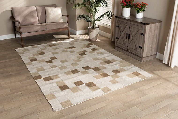 Baxton Studio Barbon Modern and Contemporary Ivory and Beige Handwoven PET Yarn Indoor and Outdoor Area Rug Barbon-Beige/Ivory-Rug