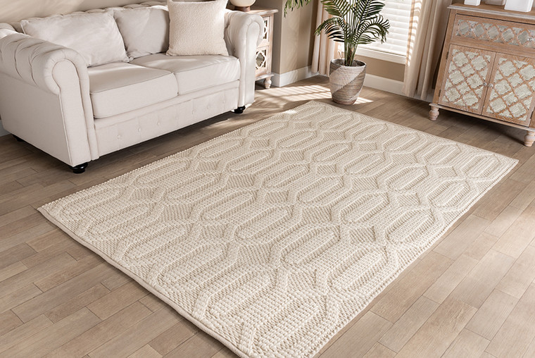 Baxton Studio Murray Modern and Contemporary Ivory Handwoven Wool Area Rug Murray-Ivory-Rug