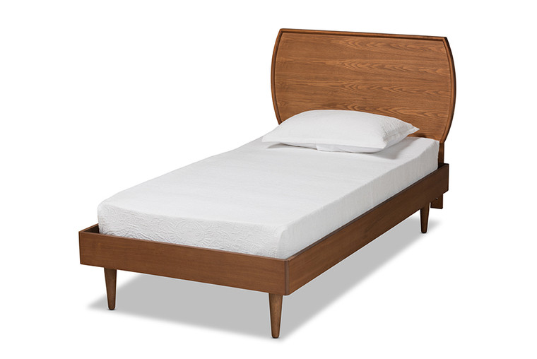 Baxton Studio Yori Mid-Century Modern Walnut Brown Finished Wood Twin Size Platform Bed Yori-Ash Walnut-Twin
