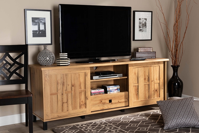 Baxton Studio Unna Modern and Contemporary Oak Brown Finished Wood 2-Door TV Stand TV831240-Wotan Oak