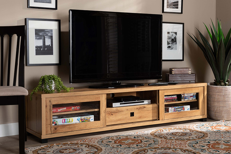 Baxton Studio Beasley Modern and Contemporary Oak Brown Finished Wood 1-Drawer TV Stand TV834180-Wotan Oak