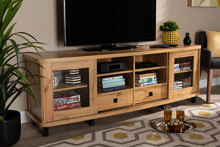 Baxton Studio Walda Modern and Contemporary Oak Brown Finished Wood 2-Drawer TV Stand TV838070-Wotan Oak