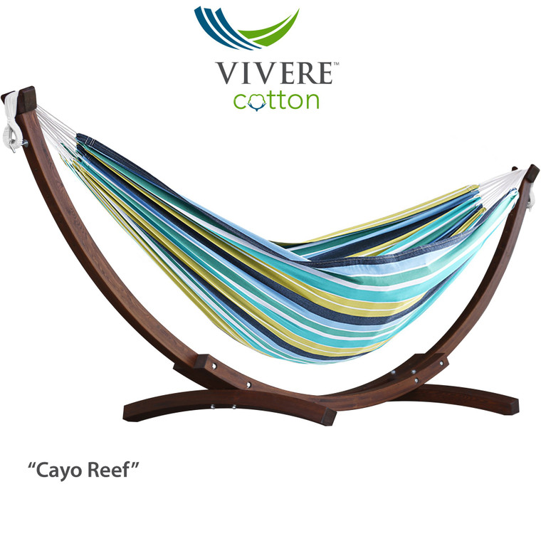 Vivere Cotton Hammock with Solid Pine Stand (8ft) - Cayo Reef C8SPCT-29