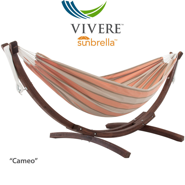 Vivere Sunbrella Hammock with Solid Pine Stand (8ft) - Cameo C8SPSN-CA