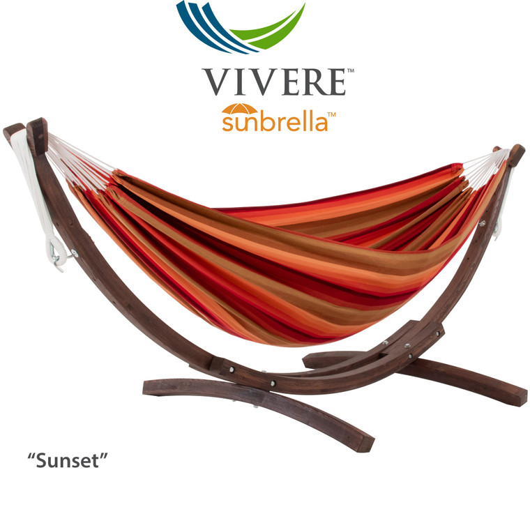 Vivere Sunbrella Hammock with Solid Pine Stand (8ft) - Sunset C8SPSN-SU