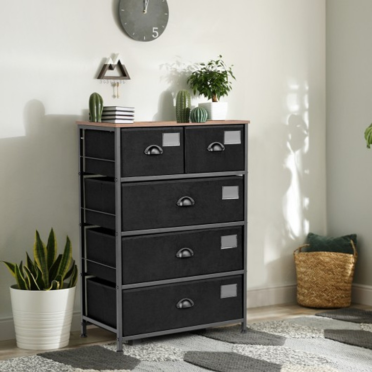 5-Drawer Storage Dresser With Labels And Removable Fabric Bins-Black JZ10021BK