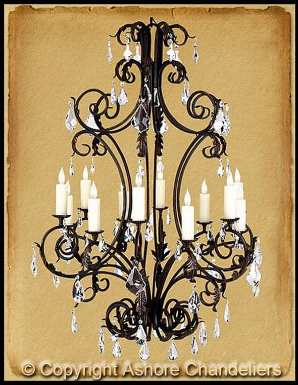 12 Light Large Chandelier w/ Crystals In Metal Finish CH-1011-L-C