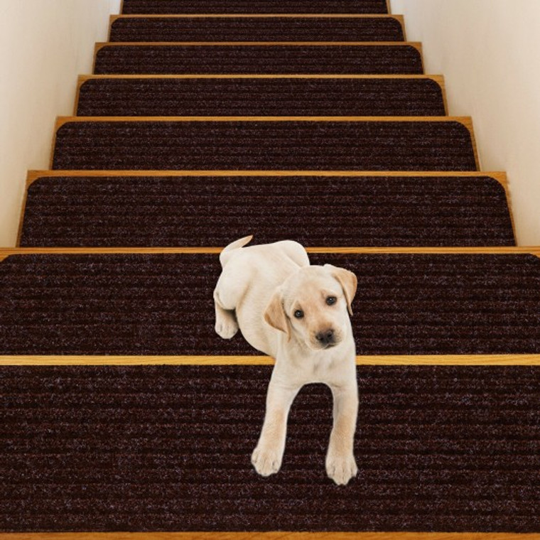15 Pieces 30" X 8" Slip-Resistant Soft Stair Treads Carpet-Brown HZ10042BN
